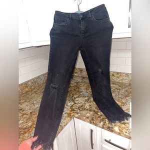 Free People Cropped Black Jeans with Raw Hem Size :28